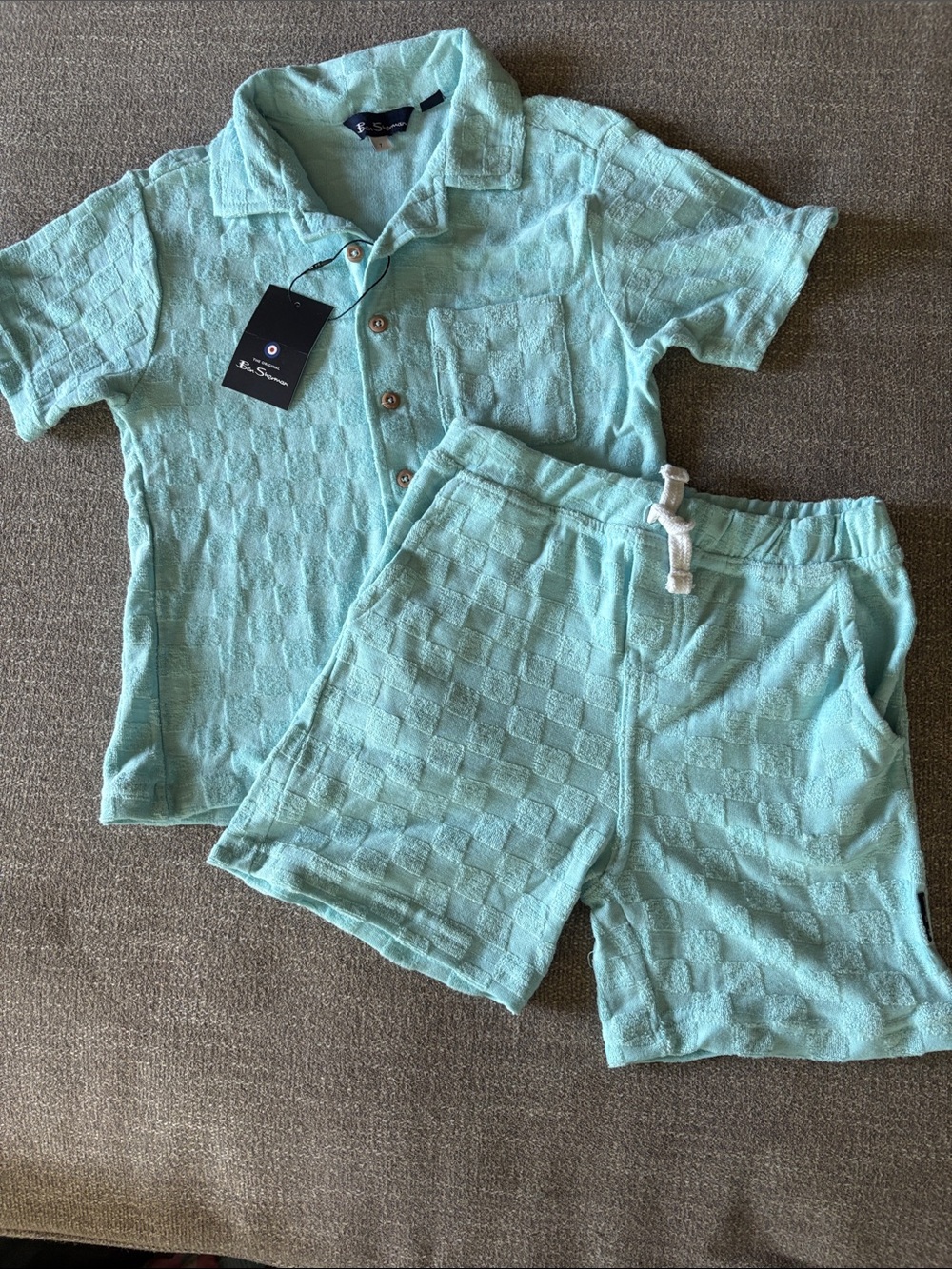 BEN SHERMAN Terry Button Polo & Shorts Set Beach Resort Size 7 NEW